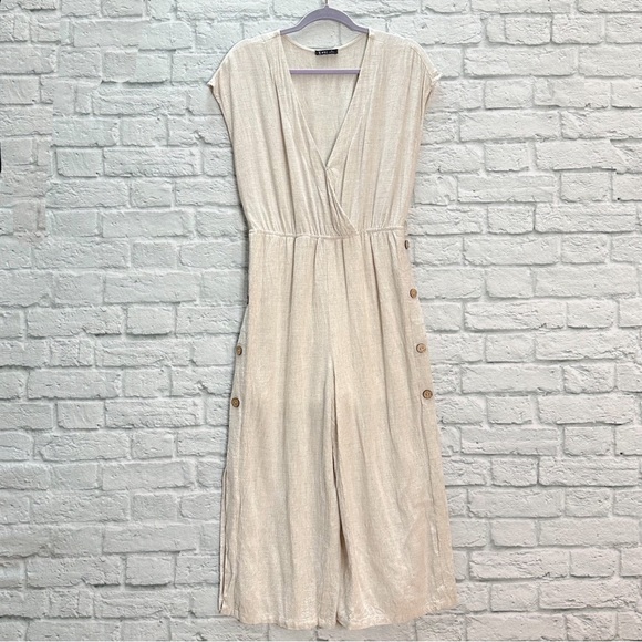 VERY J natural/tan/beige/cream linen jumpsuit, M. - Picture 8 of 8